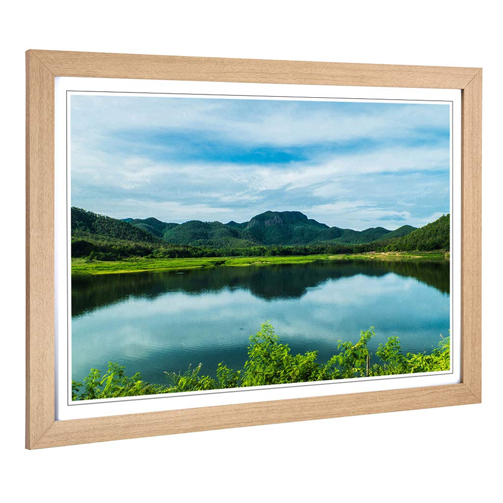 Big Box Art Framed Print of Landscape Thailand Lake & Mountain Design | Wall Art Picture | Home Decor for Kitchen, Living Room, Bedroom, Hallway, Oak, A2 / 24.5x18 Inch / 62x45cm