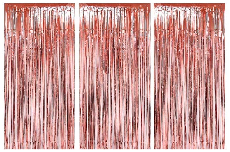 FRNDZMART Rosy Gold Party Curtains for Bollywood Style Party Theme at Home, Office, College | 6 x 3 ft Long, Pack of 3