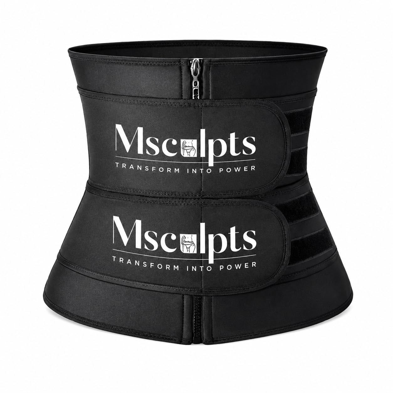 msculpts Double Support Waist Trainer for Women – Front Zipper with Dual Compression Belts – Tummy Control, Back Support & Body Shaping Corset for Workout (Black)-picture-24