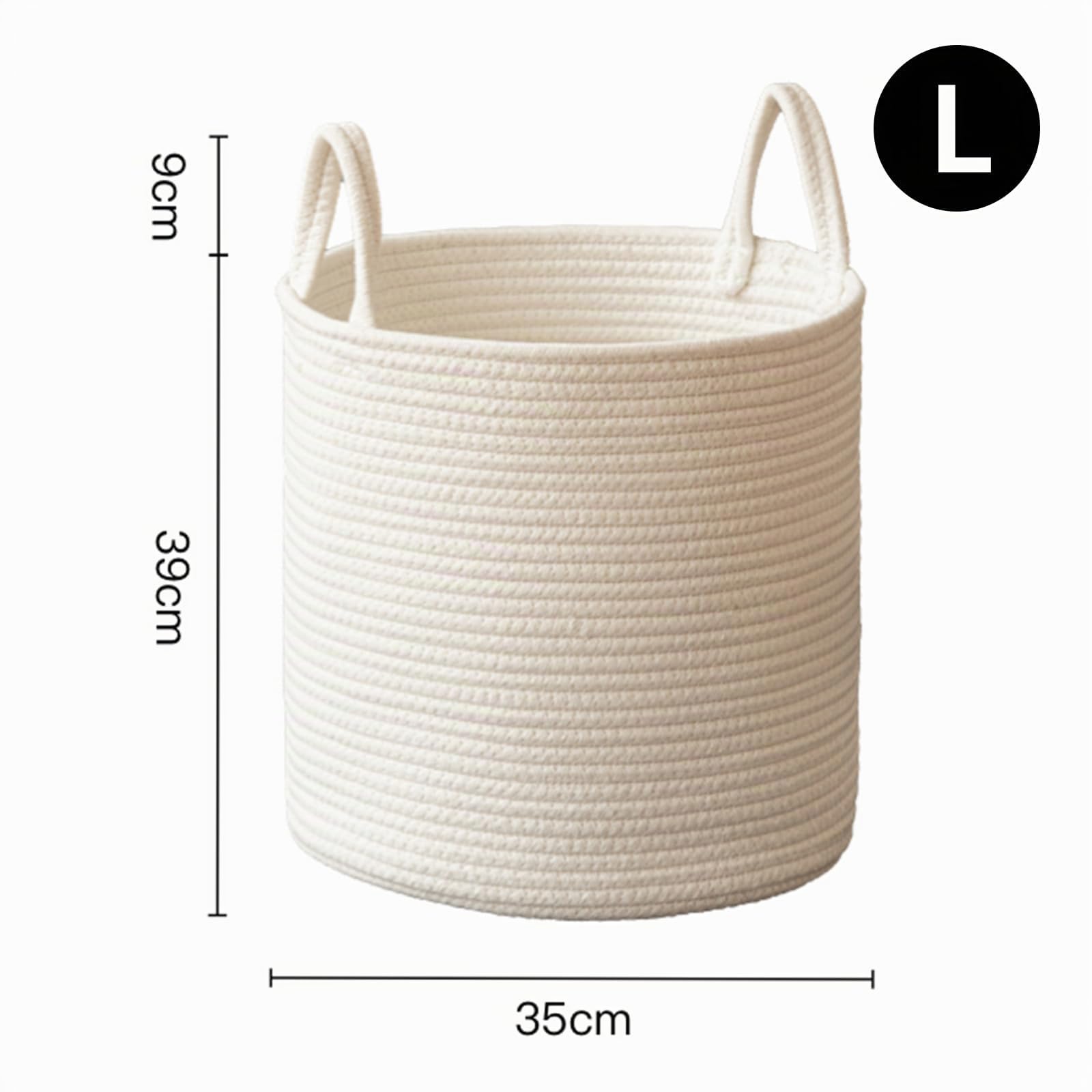 Beige Aufbewahrungskorb, Runder Baumwollseil-Aufbewahrungskorb, Korb für schmutzige Wäsche, Aufbewahrungsbox, Geeignet für Spielzeug, Decken, Schmutzige Kleidung, Kleinigkeiten, Snacks (Beige, L)