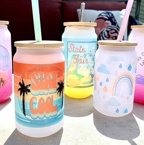 Miniatura 10 de ABBSH Espacios en blanco de vidrio de sublimación con tapa de bambú, vaso de vidrio esmerilado por sublimación de 16 onzas, vaso de lata de cerveza