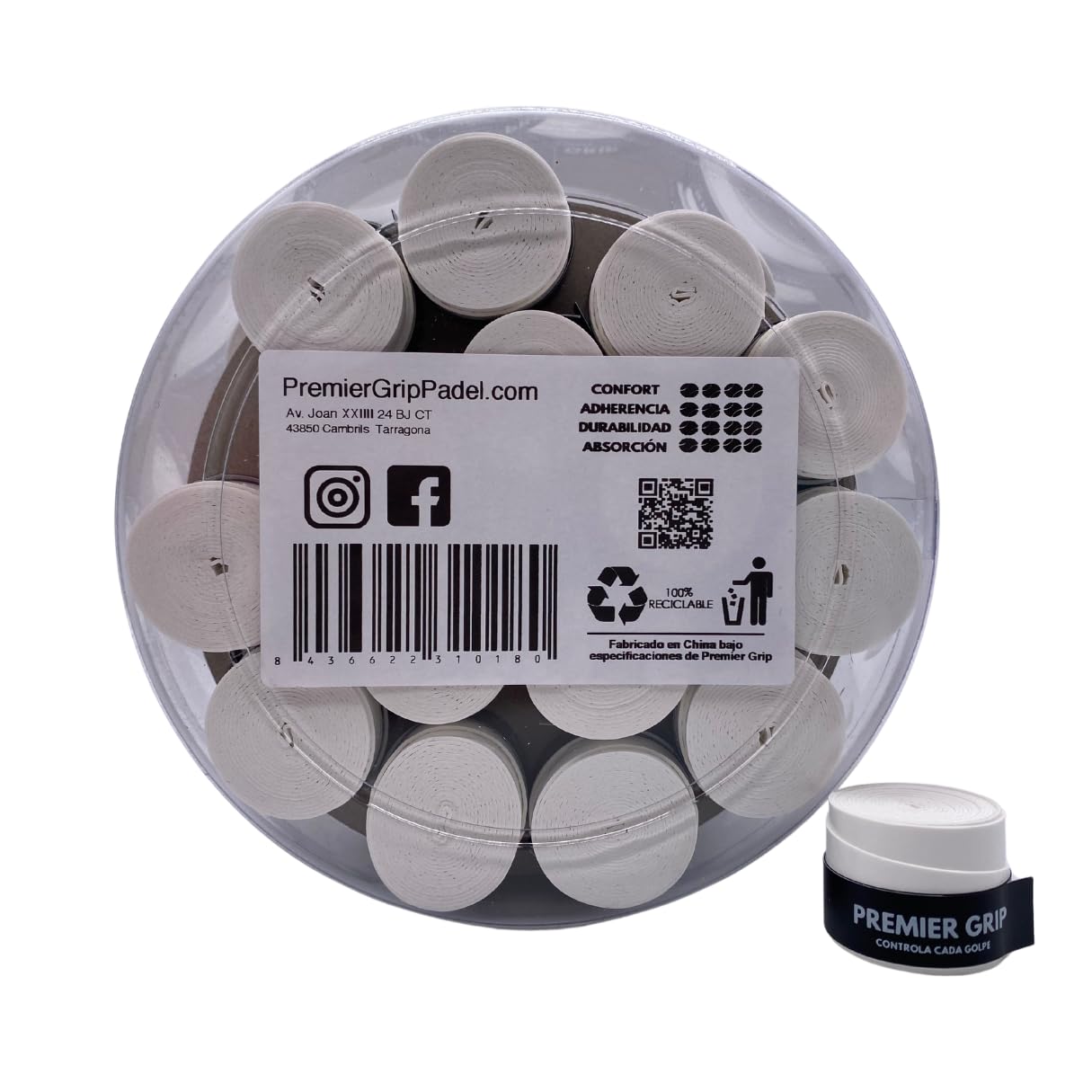Grip Padel | Grip liscio bianco | Overgrip Padel | pacchetti 6/12/60 unità | Grip Racchetta | Massimo assorbimento del sudore | Nastro antiscivolo | Accessori Padel