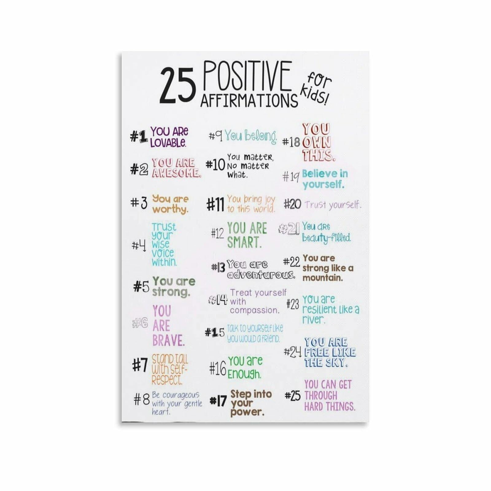NWPNLXEA Childrens Affirmation Wall-Art Quotes Poster for Growth Mindset Encouraging Decor for Classroom Playroom Canvas Print Unframed,12x18inch(30x45cm)