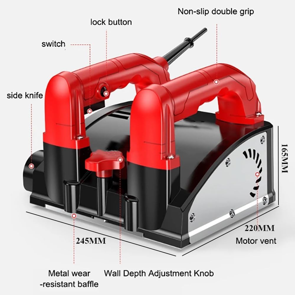 2280w Concrete Shovel Wall Machine,Electric Wall Planing Machine With Side Blade,26 Blades,Plane The Wall 16cm,1-4mm Depth Adjustment,For Shovelling Putty,Whitewash,Paint