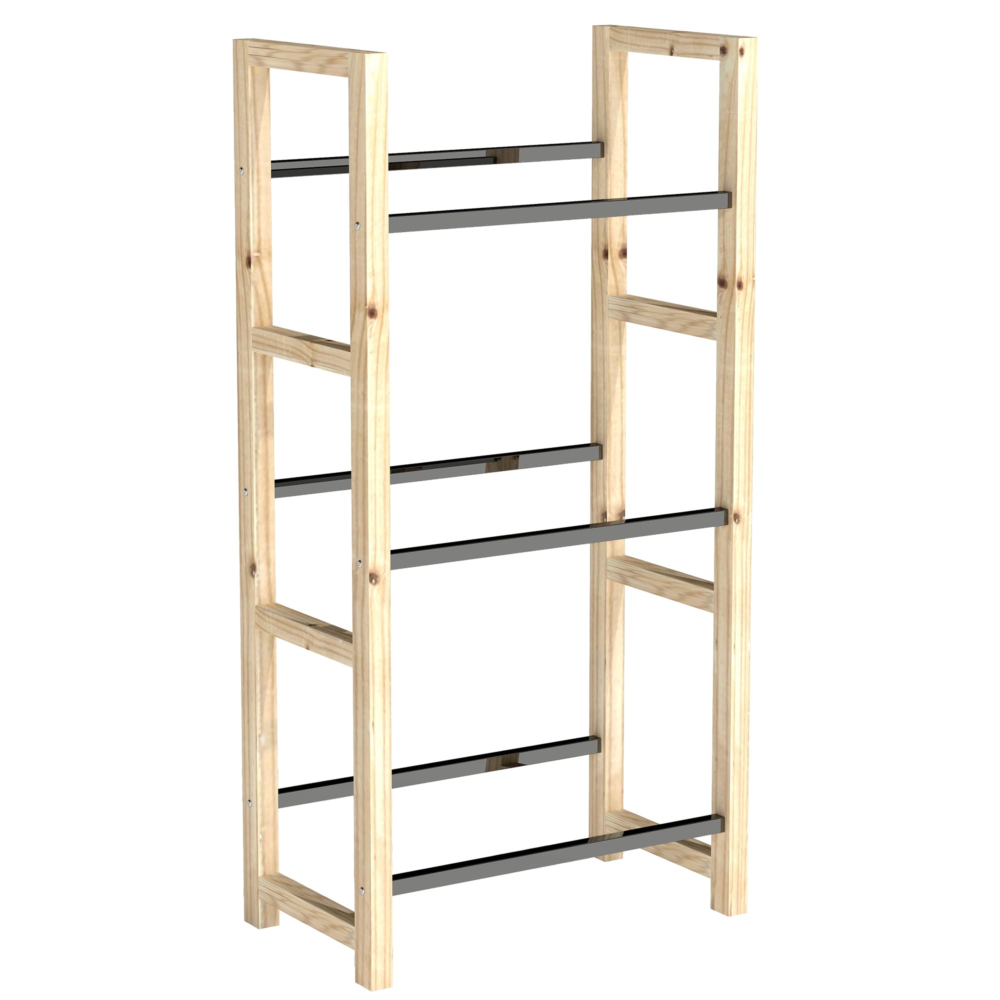 Outsunny Getränkekistenregal für 3 Getränkekisten Getränkeregal Holz Kistenregal mit 3 Ebenen freistehend Getränkekistenhalter belast 150kg Kistenständer für Bier, Wasser 56 x 32 x 112 cm Naturholz