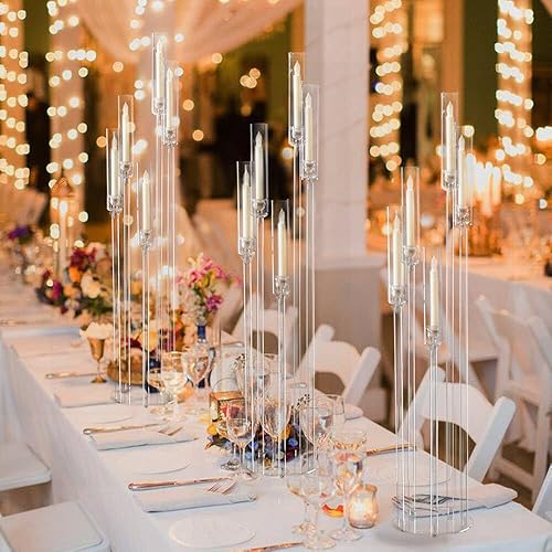 Miniatura 2 de Candelabro de piso de 5 brazos, candelabro acrílico para centro de mesa de boda, candelabros transparentes altos para ceremonia, fiesta de