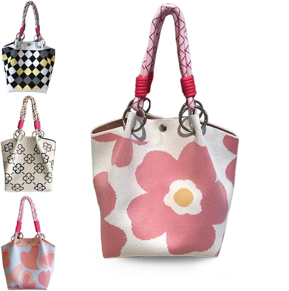 [SEEWEN] ニットバッグ ミニ トートバッグ レディース 3D立体トートバッグ 小さめ エコバック おしゃれ 手提げ サブバッグ ミニバッグ 軽量