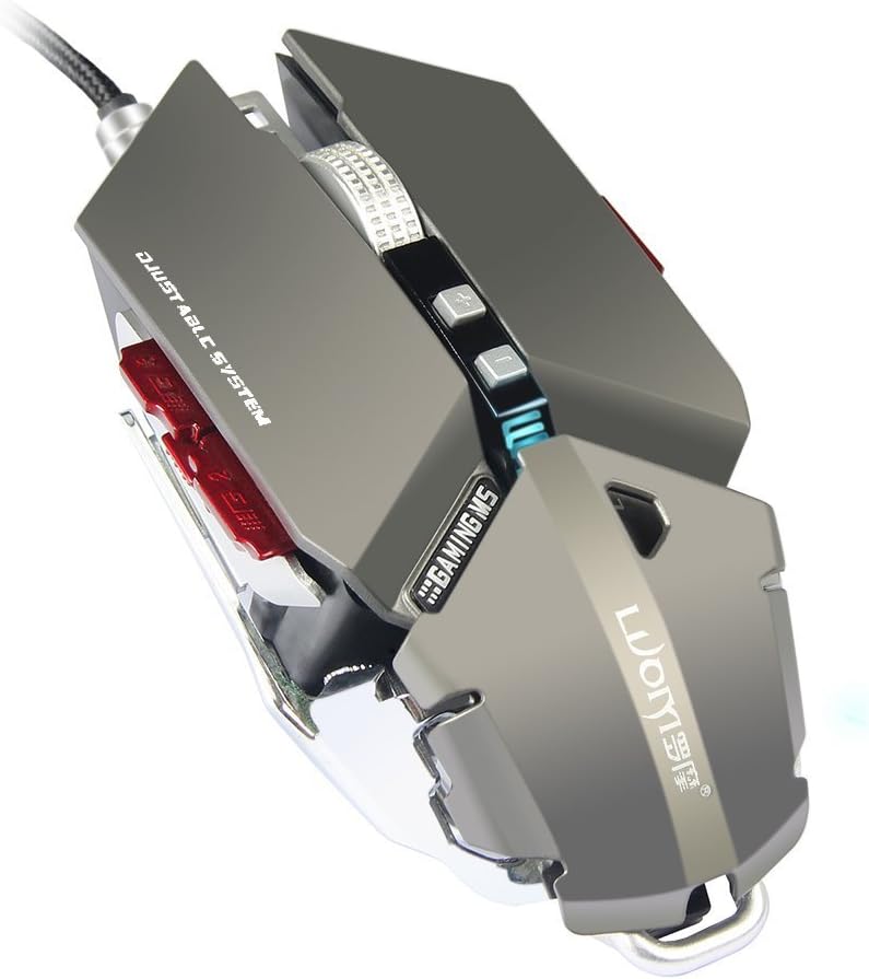 Adjustable Length Gaming Mouse 4000 DPI 10 Buttons Optical Wired Professional Mechanical Game Mice Support Macro Programming(RGB Led lights) (Gray)