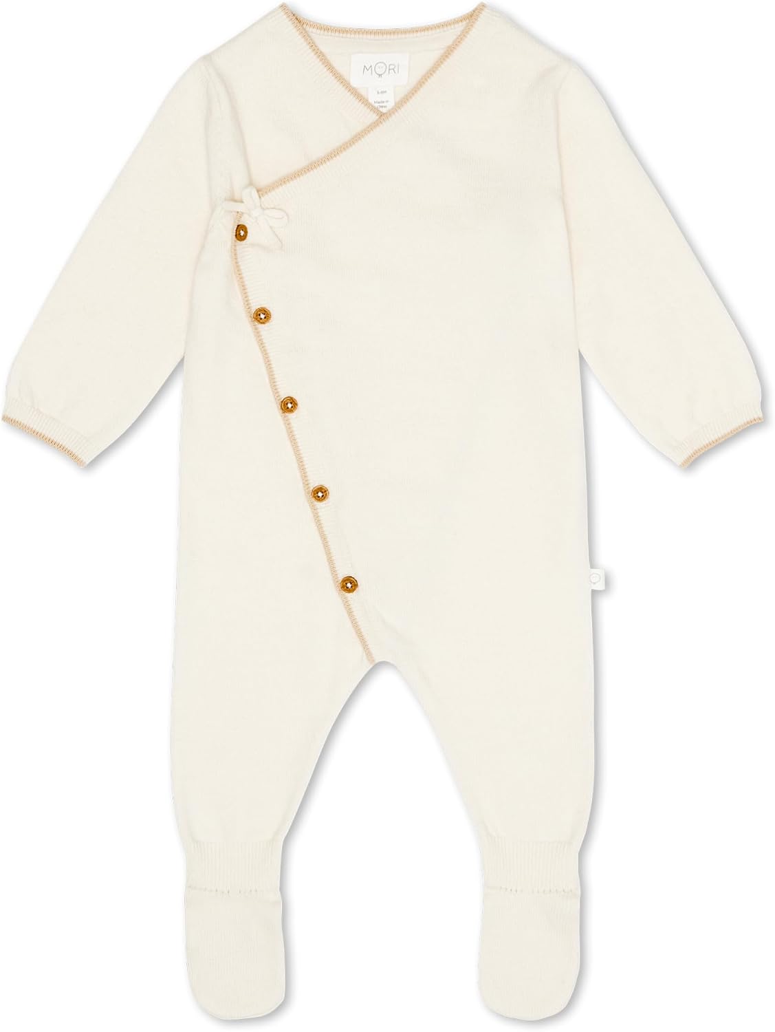 MORI Baby Knitted Kimono Romper and Hat Set - Soft Cotton Wool Blend - Footed Romper with Wooden Buttons - Cozy Baby Clothes