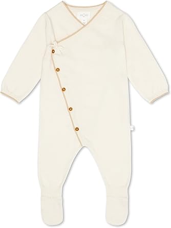 MORI Baby Knitted Kimono Romper and Hat Set - Soft Cotton Wool Blend - Footed Romper with Wooden Buttons - Cozy Baby Clothes