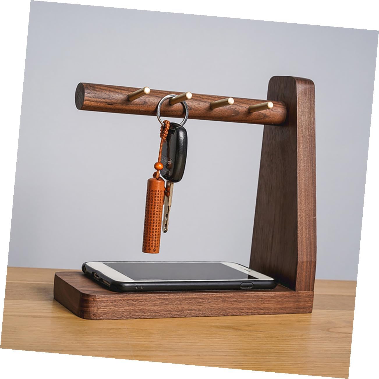 Beaupretty Rustic Walnut Wood Key Rack with Hand-Polished Multipurpose Storage Bracket and Mask Hook, Wall-Mounted Entryway Organizer for Home and Office