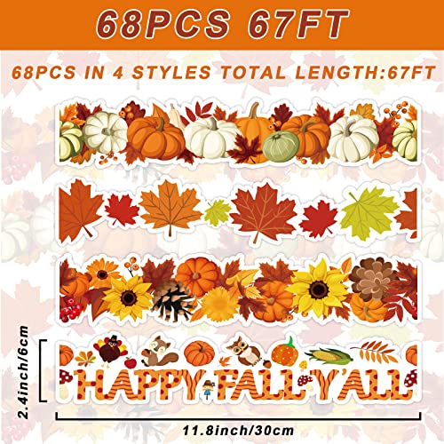 Image of 69ft Fall Bulletin Board Borders Autumn Thanksgiving Bulletin Trim Border Pumpkins Maple Leaf Borders Stickers for School Classroom Sunday School Office Party Wall Decor