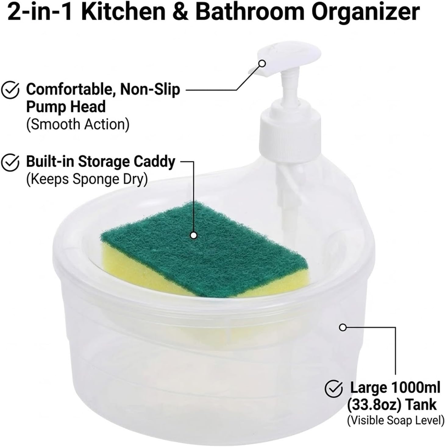Washing Soap Dispenser Bowl, 2 in 1 Counter Dish Washing Soap Dispenser, 2026 New Large Capacity Liquid Sink Dish Dishwashing Dispensers Sponge Holder Combo, Gadgets for Bathroom Kitchen (Purple) image 2