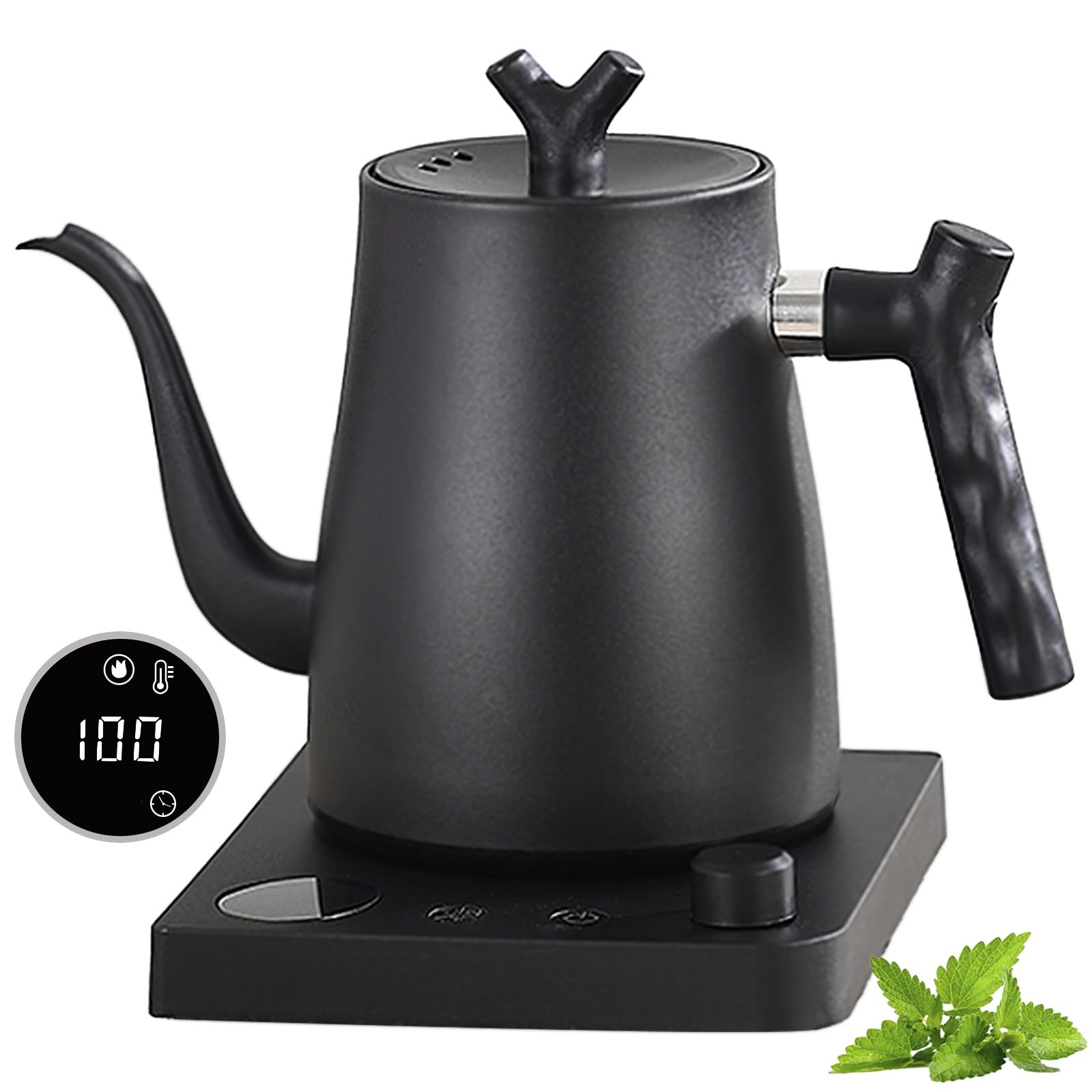 Hervidor Eléctrico Inteligente Cuello de Cisne 1.0 Litro con Ajuste de Temperatura 40-100°C, Acero Inoxidable 304, Conservación Térmica 36 Horas, Protección contra Funcionamiento en Seco 1000W Negro