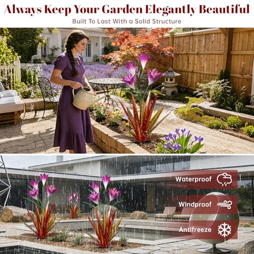 Image of TOMBABY 32.28 Inch Metal Agave Plant Outdoor Decoration Lily Mexican Yard Art Garden Gift Home Decor Hand Painted Metal Agave Garden Yard Statue (2pc, Red)
