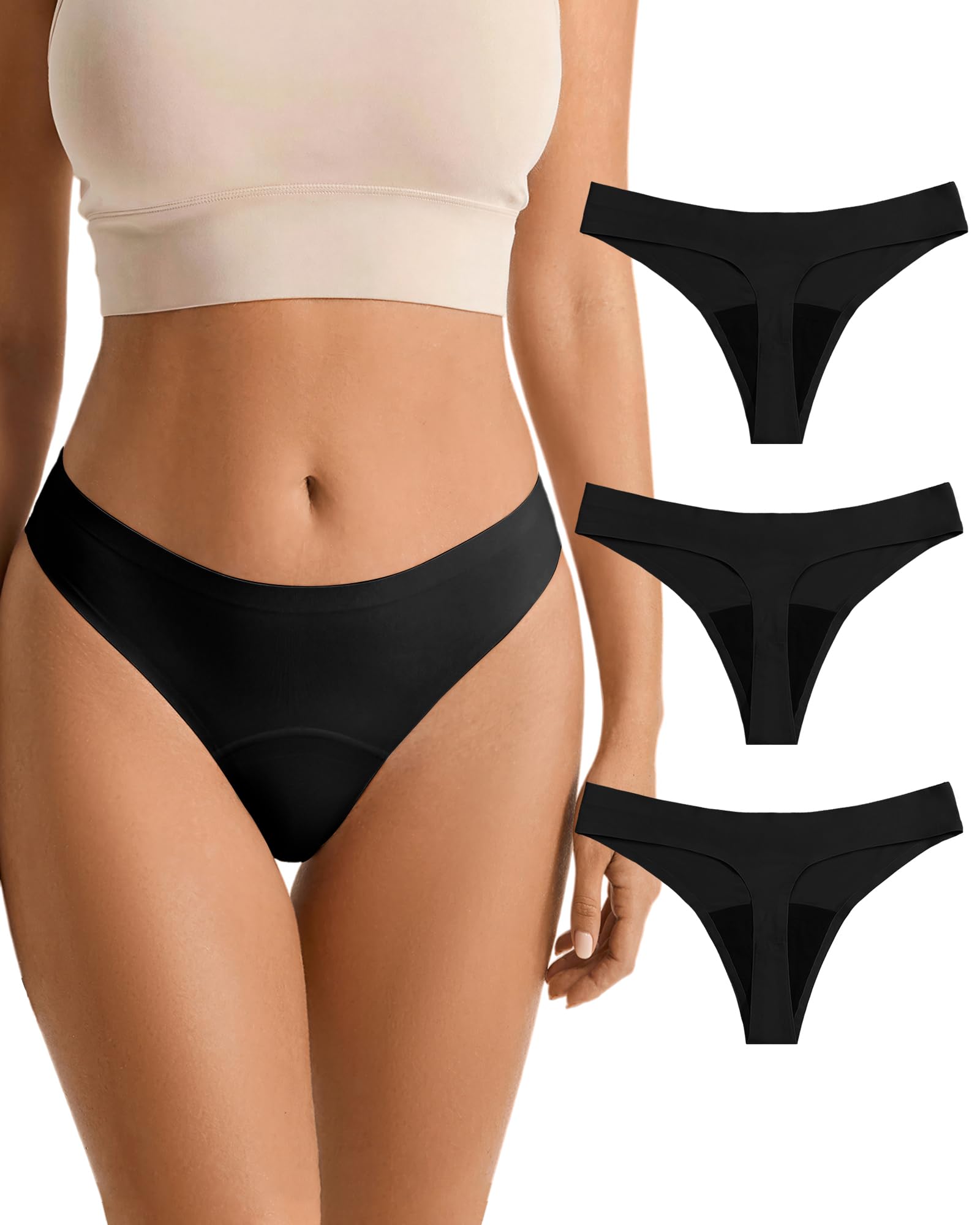 Menstrual Cycle Underpants Women's Seamless Thong Underwear Washable Menstrual Absorbent Underwear 3 Pack-image-0