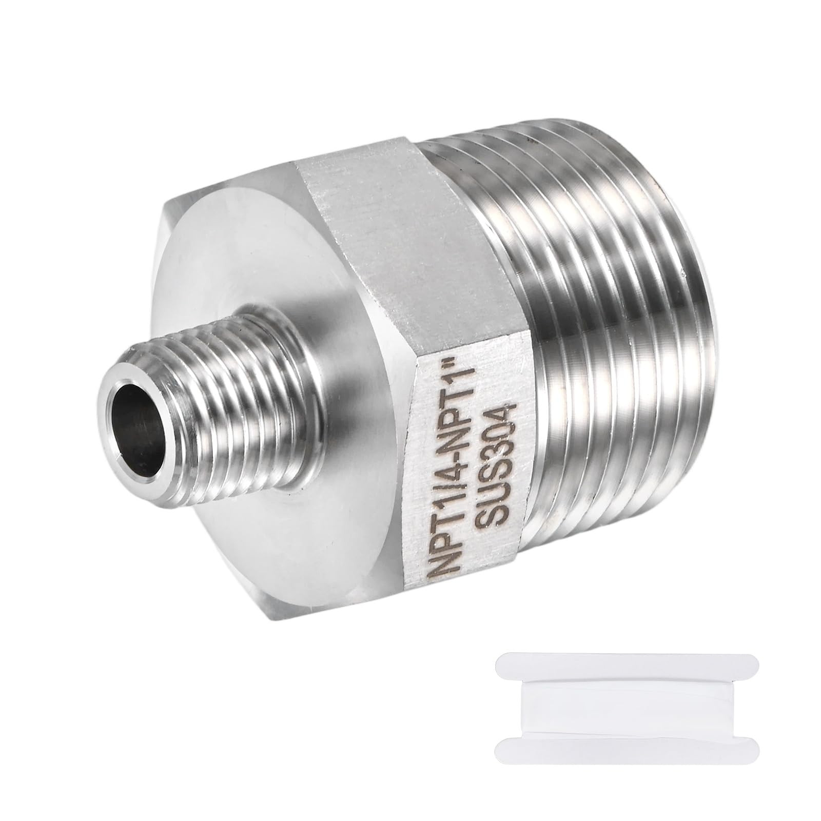 M METERXITY 1-Pack 304 Stainless Steel Pipe Fitting, 1/4" NPT Male x 1" NPT Male Hex Nipple Pipe Fittings with Sealing Tape for Industrial/Automotive/Fluid Transfer