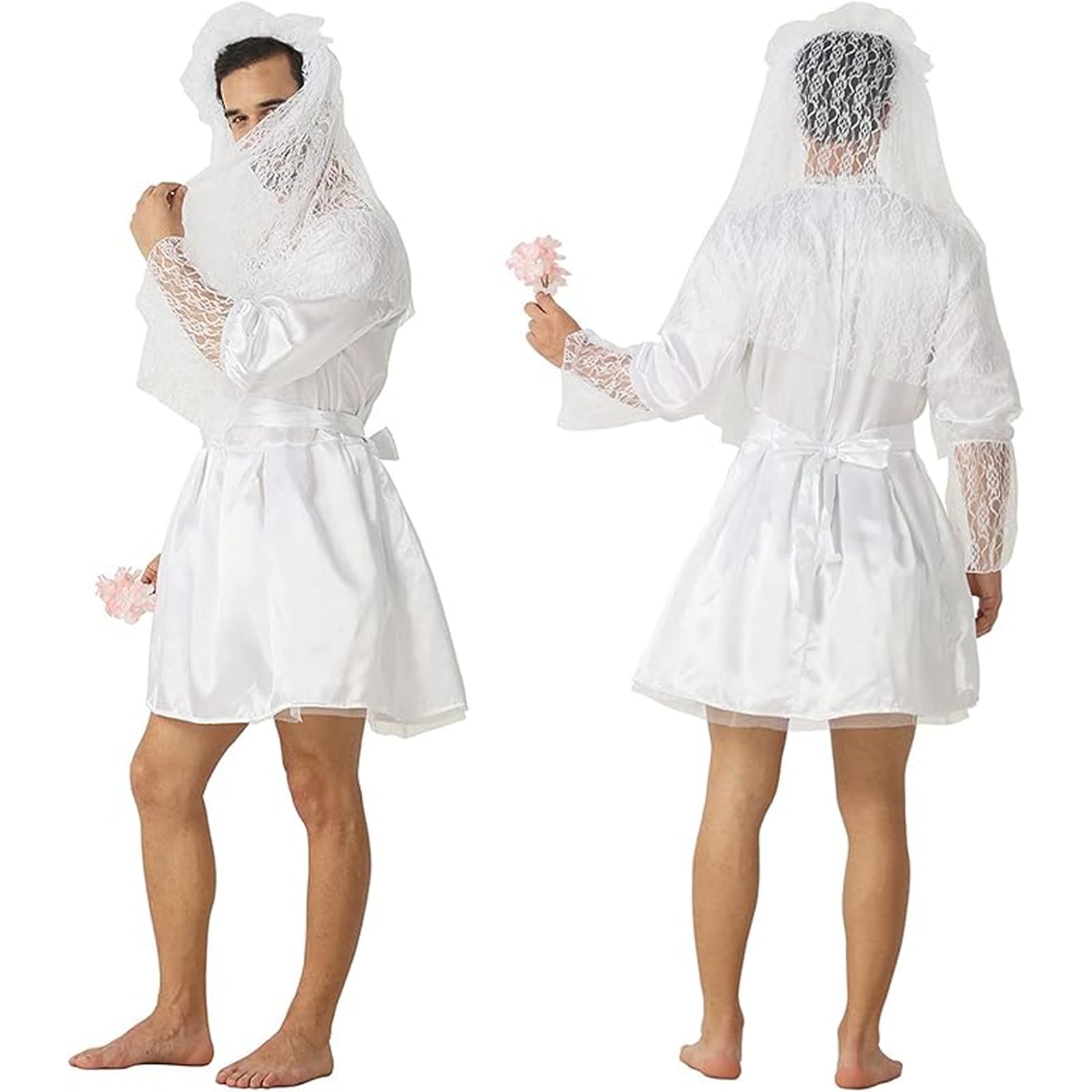 Funny Wedding Dress Men Bride Costume, Graveyard Bridal Cosplay, Deluxe Lace Mens Wedding Dress with Gloves - Image 4