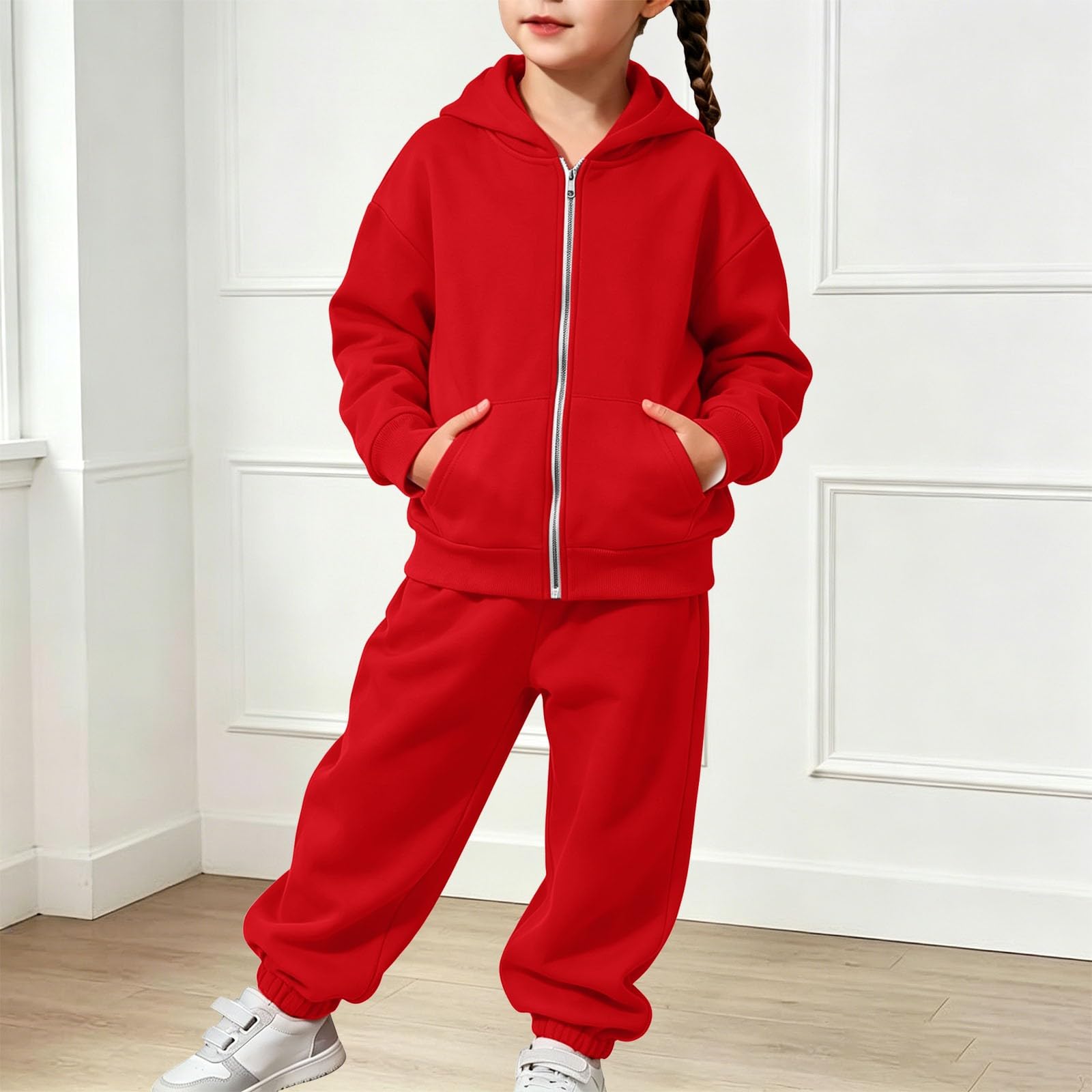 Sportanzug Mädchen Trainingsanzug Bekleidungsset 2tlg Langarm Sweatjacke mit Kapuze und Sporthose Jogginganzug Trainingsanzug Kinder Mädchen Lässige Einfarbig Tracksuit Freizeitanzug Activewear