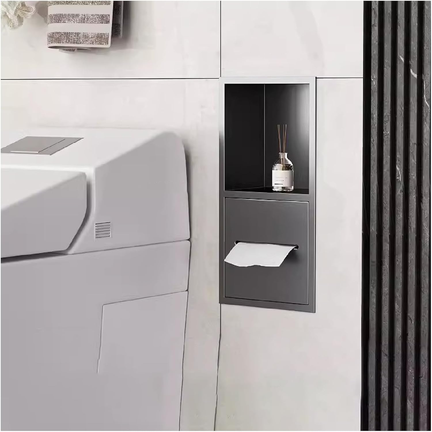 Stainless Steel Shower Nich Stainless Steel Bathroom Niche Recessed Bathroom Storage Shelf Waterproof Metal Shower Stand for Kitchen Living Room Bedroom,Grey-20x40x12.5cm