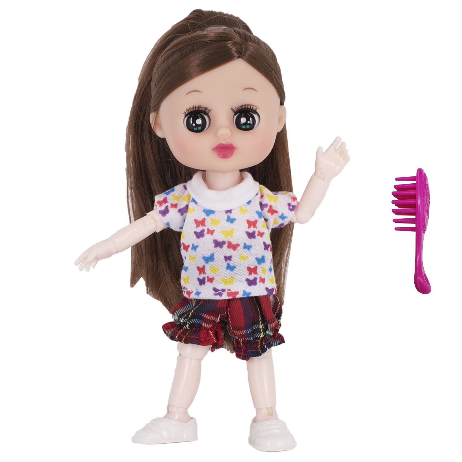 Beem Jun 6-inch Small Bjd Doll Ball Jointed Doll Can Close Eyes Girl Toy 16 Cm Pink Princess and Comb Accessories，Beautiful Girl Christmas Dress up