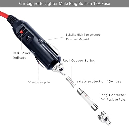 Miniatura 4 de Cable de extensión de pinza de cocodrilo a encendedor de cigarrillos macho, cable de carga de batería de puente de 12 V-24 V, cable eléctrico de