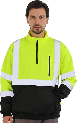 Miniatura 15 de sesafety Sudadera de seguridad de alta visibilidad para hombre, sudadera con capucha reflectante con cremallera clase 3, sudadera con capucha