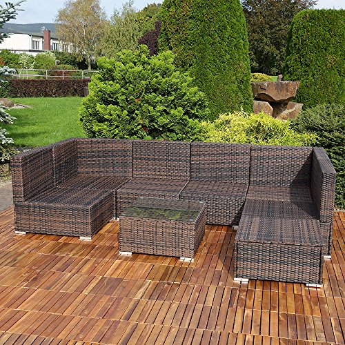 Melko Garten Ecksofa Polyrattanlounge Sitzgarnitur Gartenlounge mit Kissen, Verbindungsclips und Schraub-Ausgleich-Standfüße