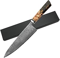 Vista 1 de Cuchillo Kiritsuke de 8 pulgadas, mango de resina de madera estabilizada, Damasco Vg10, 67 capas, cuchillos de chef japoneses de madera estable