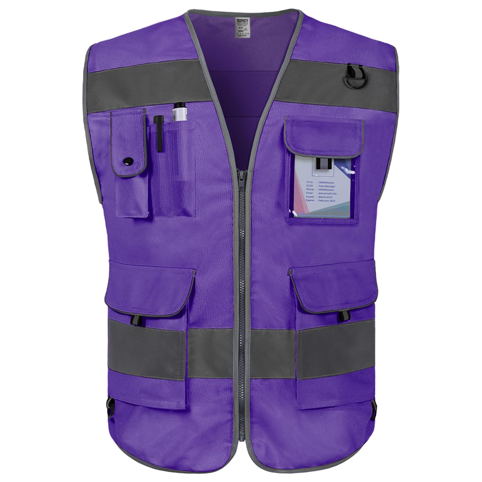 TCCFCCT Safety Vest for Men Women 9 Pockets High Visibility Reflective Safety Vest, Hi Vis Construction Vest with Reinforced Sewing, Durable to Use, Meets ANSI/ISEA Standards, (Purple, X-Large)