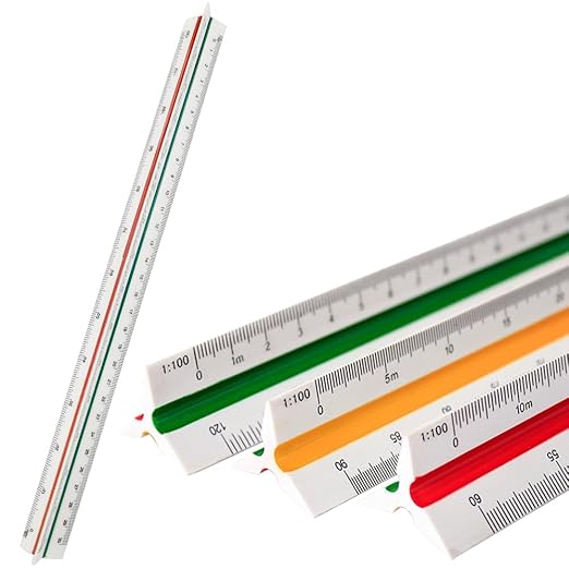 Architectural Triangular Scale Ruler Metric 1:100, 1:200, 1:250, 1:300, 1:400, 1:500