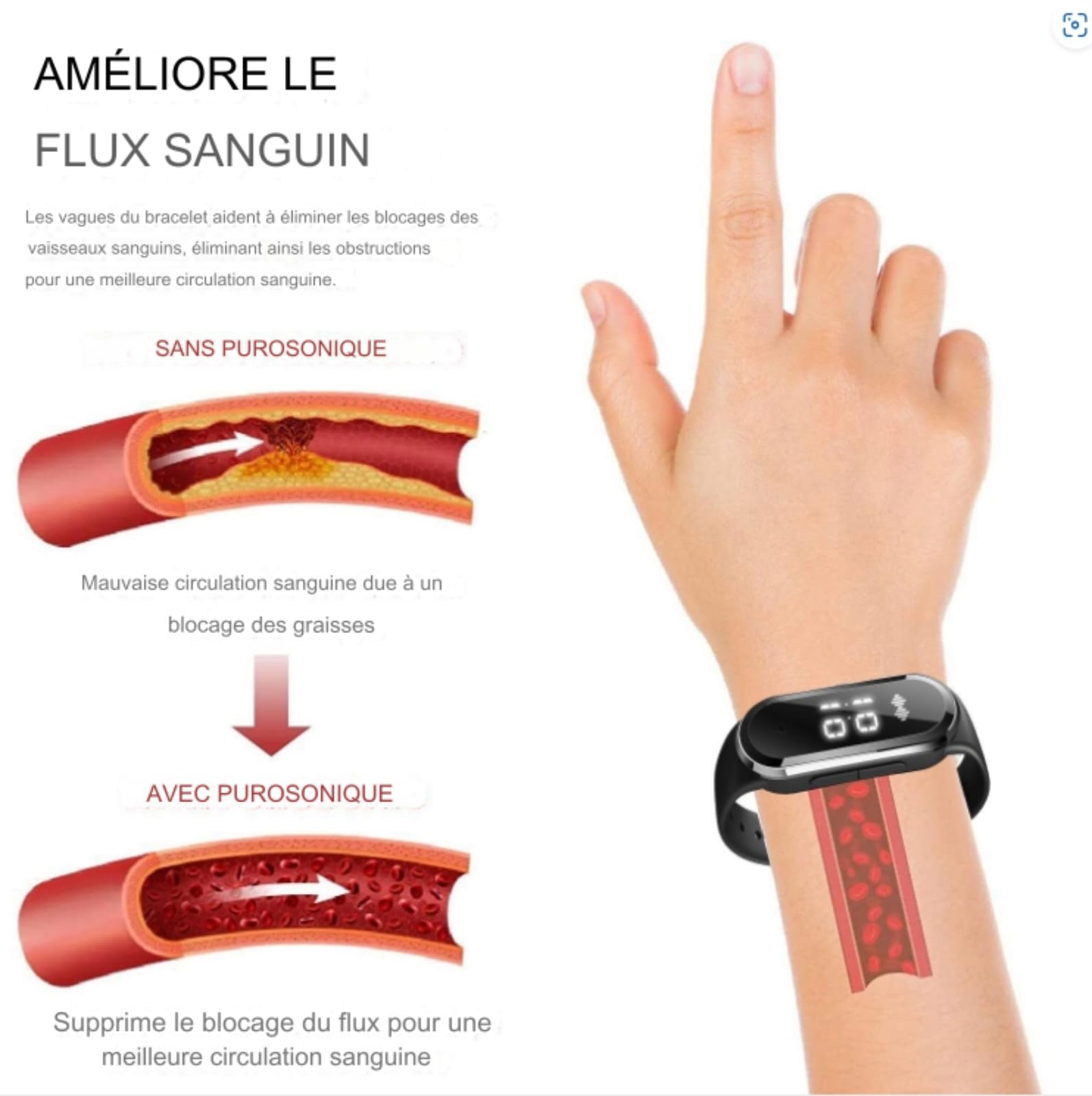 Braccialetto di perdita di peso ad ultrasuoni, orologio intelligente di perdita di peso ad ultrasuoni, braccialetto fitness corpo ad ultrasuoni, regolabile per uomini e donne (bianco)
