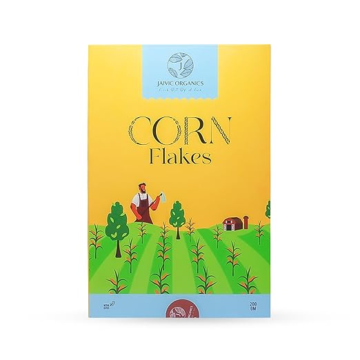 JAIVIC ORGANICS Corn Flakes Plus 200gm Pouch | Original and Healthier | Low Fat & Cholesterol | High Fibre | All Natural CornFlakes |Breakfast Cereal