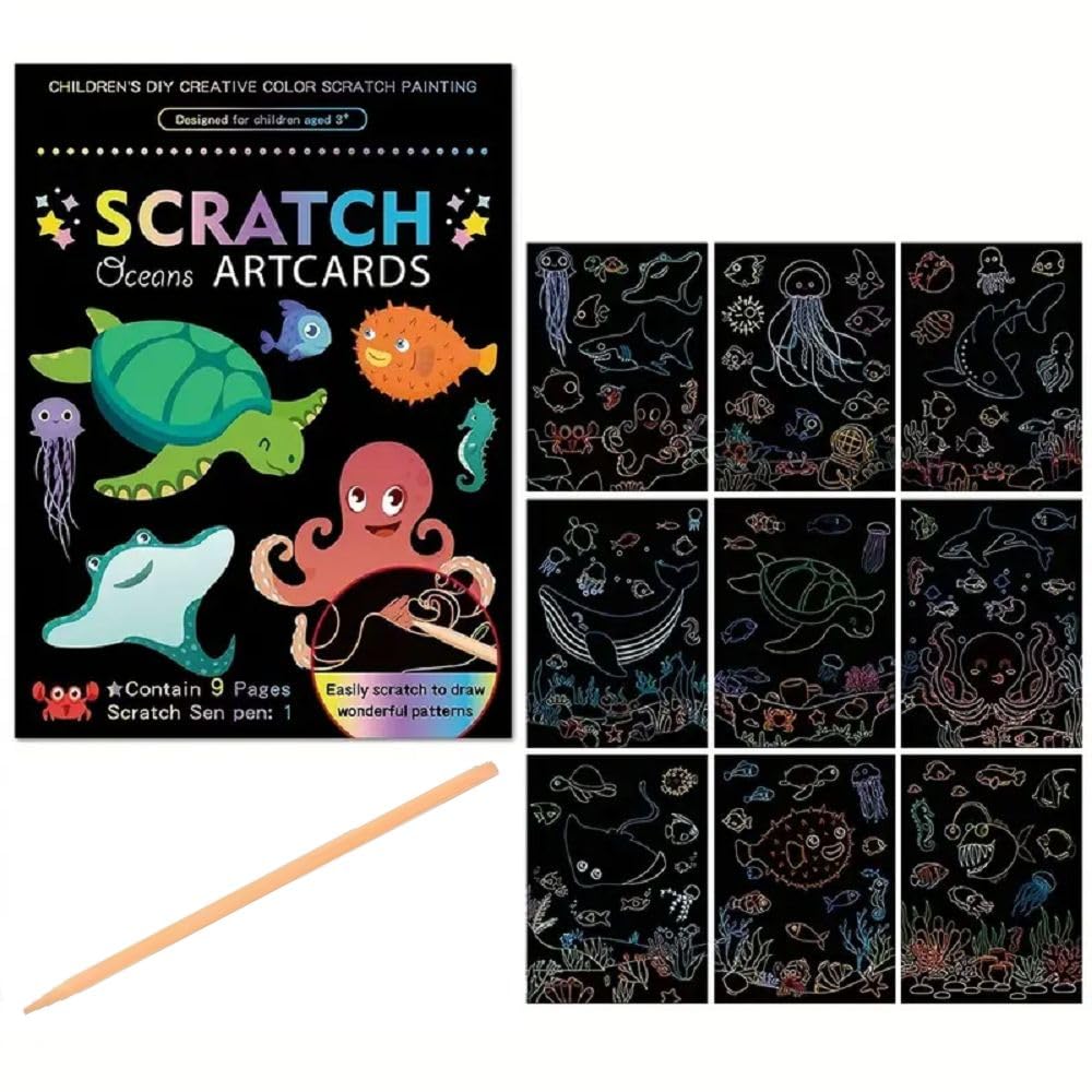 FunBlast Scratch Painting Art Cards - DIY Magic Colouring Art Scratch Cards, Scratch Art Painting Paper with Stylus for Drawing, Sketching, Art & Craft Kit for Kids (Sea Animal) (B0CL9RVW5V) Amazon Price History, Amazon Price Tracker