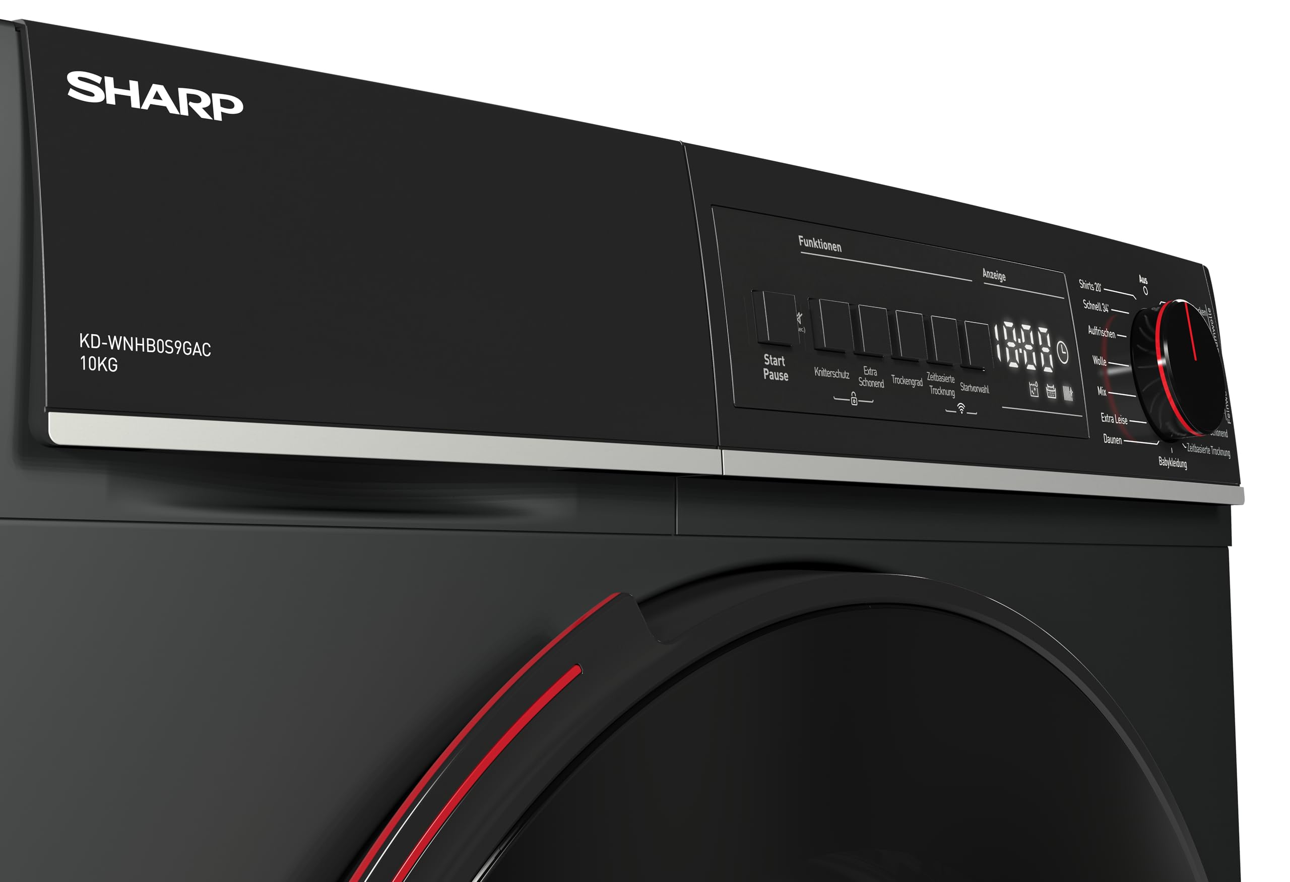 SHARP KD-WNHB0S9GAC-DE Wärmepumpentrockner (10 kg, EEK C), (15 Trockenprogramme, 20 Min. Kurzprogramm, WiFi, Edelstahltrommel mit LED-Beleuchtung), Espresso Gray