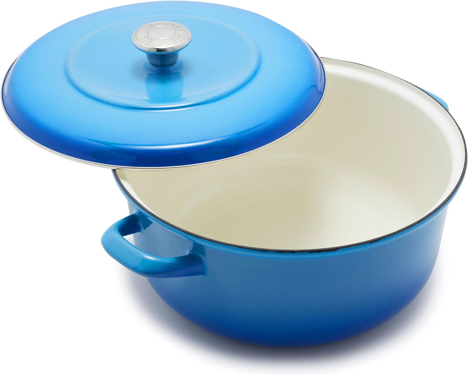 5.3QT Round Dutch Oven Casserole Pot with Lid, European Crafted Enameled Iron Stockpot, Induction & All Cooktops, Braising, Stews, Roasting, Slow Cooking, Sourdough, Caribbean Blue