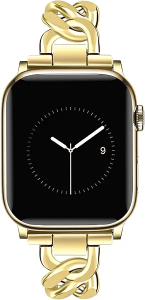 JR.DM Gold Watch Bands for Women Compatible with Apple Watch Band 38mm 40mm 41mm 42mm (S10) Adjustable Metal Band Cowboy Steel Single Chain Bracelet for iWatch Series 10/9/8/7/6/5/4/3/2/1/SE (No Case)