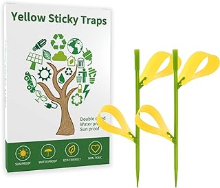 Fruit Fly Sticky Traps, for Indoors/Outdoor Gnat Traps for Plants Fungus Gnats Sticky, Traps 36 Pcs Sticky Traps with 10 Stakes Gnat Traps for House Plants