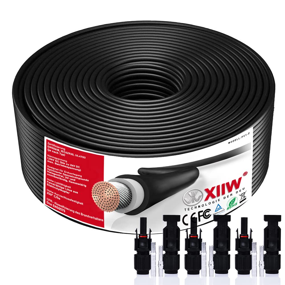 Cavo solare 10 mm², 50 m, cavo di prolunga solare, 10 mm², con spina solare da 65 A, cavo solare fotovoltaico, prolunga IP67, impermeabile per centrali da balcone, pannello solare, PV, senza alogeni