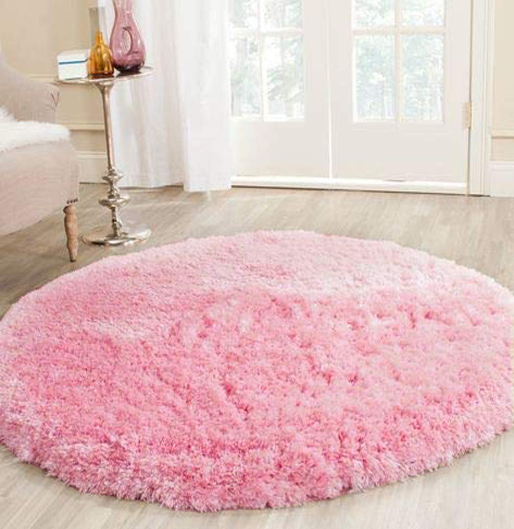 EKEFFY Round Polyester Non Slipy Shaggy Fluffy Fur Rugs and Carpet for Living Room, Bedroom (Pink, 2x2 feet)