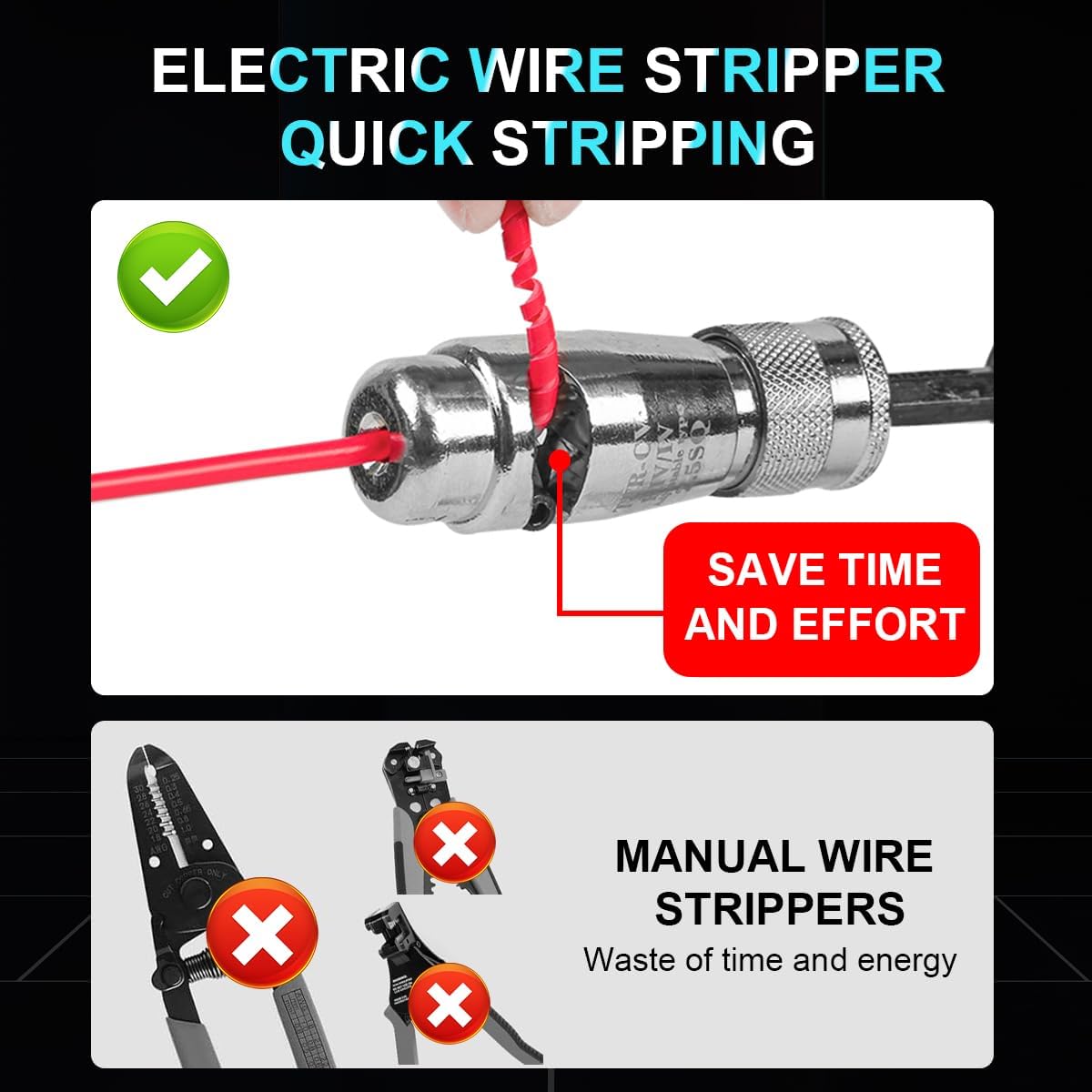 Wire Stripper Twister Tool for Drill, Fast Wire Stripping and Twisting Tool with 6 in 1 Wire Nut Twister & Stripping Connector, Professional Electrician Cable Stripper for 6-14 AWG image 3