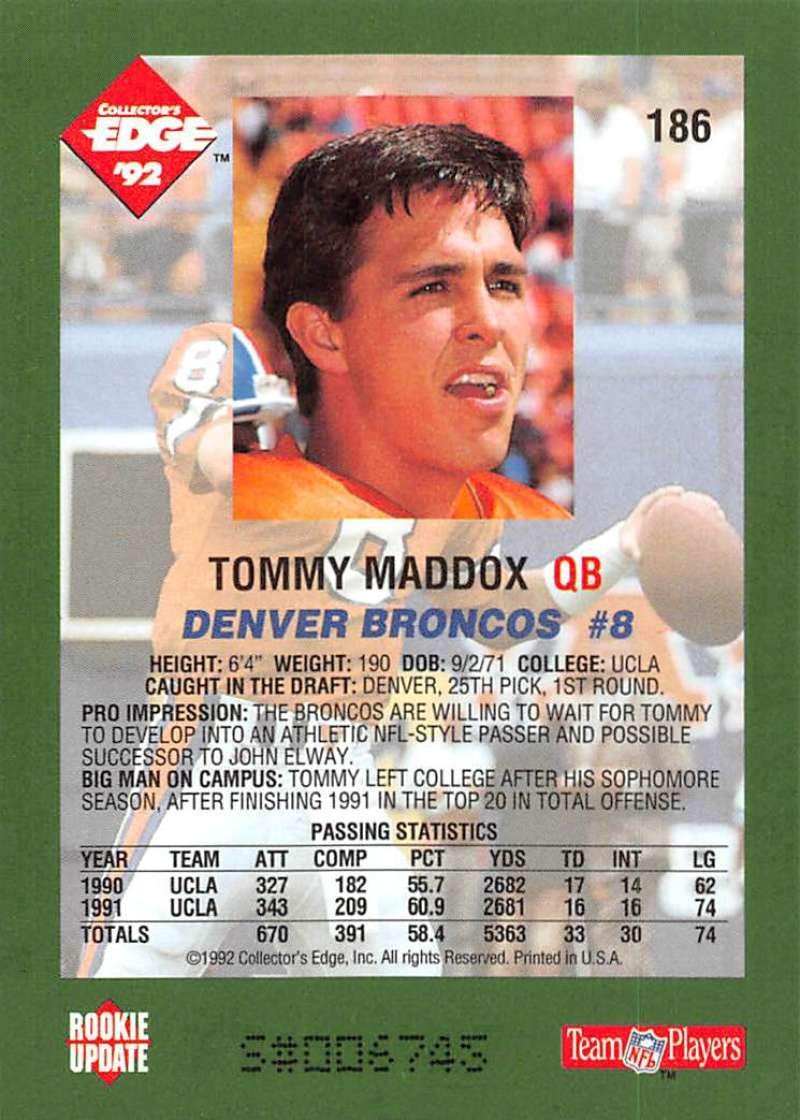 Amazon.com: 1992 Collector's Edge Football #186 Tommy Maddox RC
