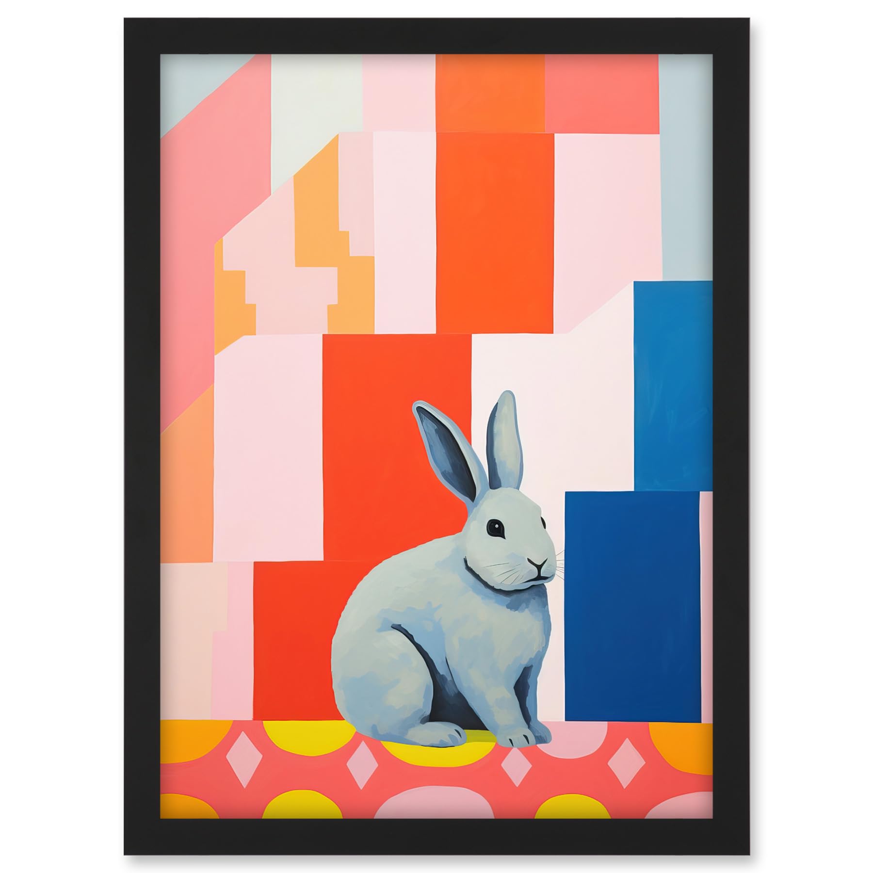 Artery8 Fat White Rabbit Bold Pop Art Colourful Conceptual Modern Artwork Framed A3 Wall Art Print