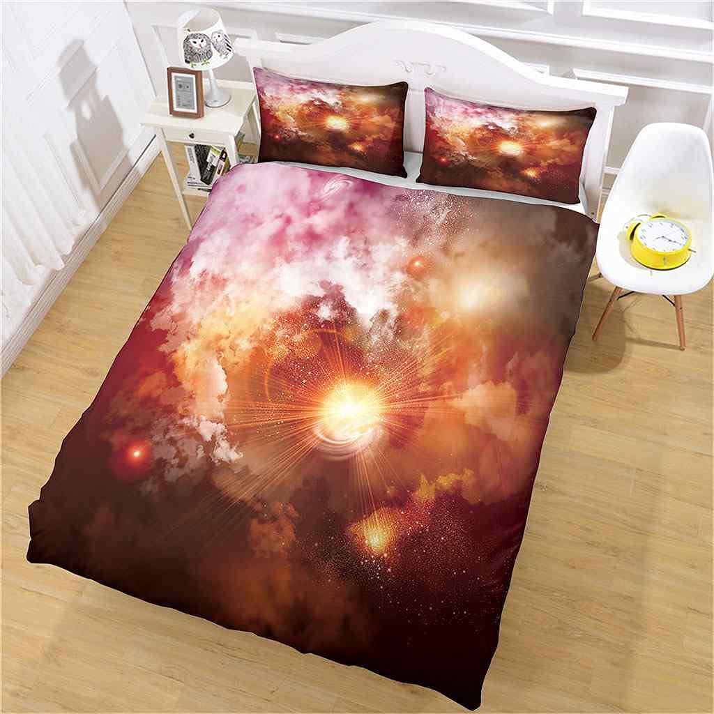 Qzducn Boys Red Double Duvet Cover 200X200cm With Zipper Closure + 2 Pillowcases 50X75cm Cosmic Nebula Bedding 3D Print Quilt Cover Ultra Soft Hypoallergenic Microfiber Girls Bedding Sets