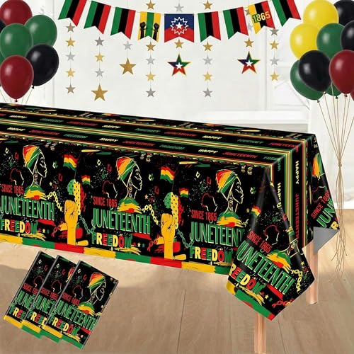 Juneteenth Tablecloth 3 Pack 51 x 78 Inch Disposable Freedom Day Party Table ClothDecorations Waterproof Plastic Juneteenth Table Covers for African American Celebration Cookouts Family Reunions