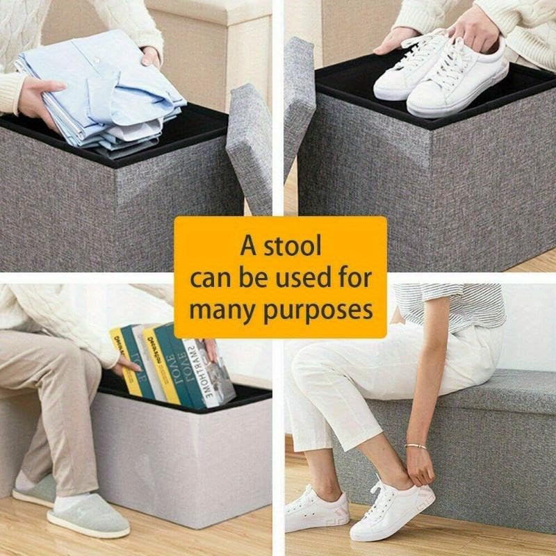 Image of HROY Foldable Storage Ottoman Cube with Padded Seat - Collapsible Footrest Stool with Hidden Storage Box for Living Room, Bedroom & Office (30L x 30W x 30H cm) (Grey, Cube)
