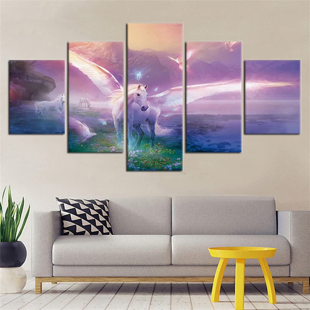 Kits complet diy diamond painting round drill strass multicannaux chevaux blancs