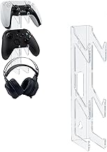 Mcbazel Dual Controller Holder and Headset Wall Mount Stand for Xbox Series X/S, PS5, PS4, PS3, Xbox One, Switch Pro, Controller Stand Gaming Accessories - Transparent (Crystal Clear)