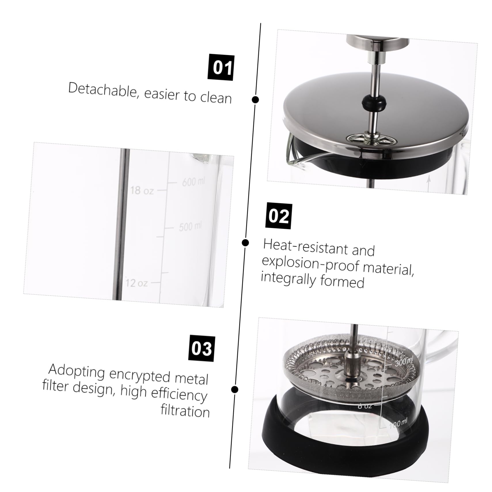 Garneck Elegant Glass Coffee Press 600ml Espresso Maker Pot Manual Coffee Maker with Scale for Warming up Homes