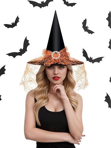 Miniatura 8 de Edoneery Sombrero de bruja de Halloween, accesorio de disfraz de bruja para Halloween